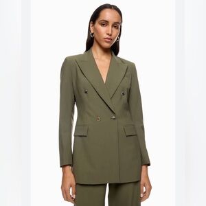 Maje Paris olive green double breasted long wool blend womens blazer jacket 36 4